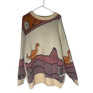 Aelfric Eden Dinosaur Prehistoric Oversized Pullover Sweater Women's Size XL EUC